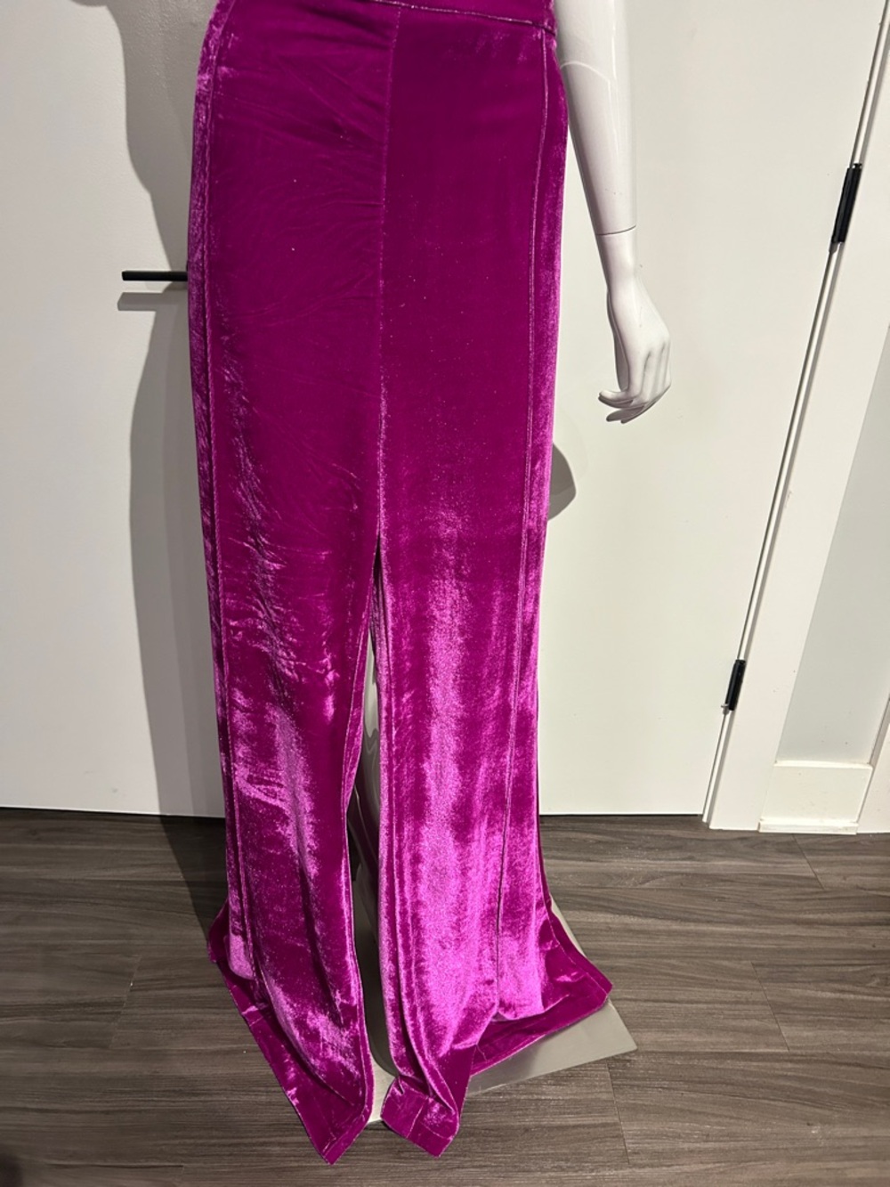 Vibrant Magenta Velvet Maxi Skirt with Front Slit